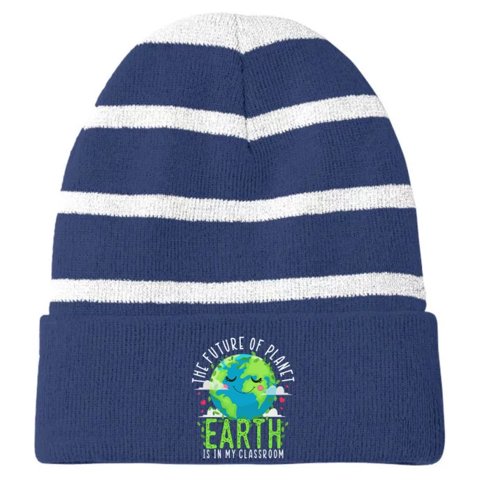 Earth Day Teachers Classroom Funny Teacher Striped Beanie with Solid Band