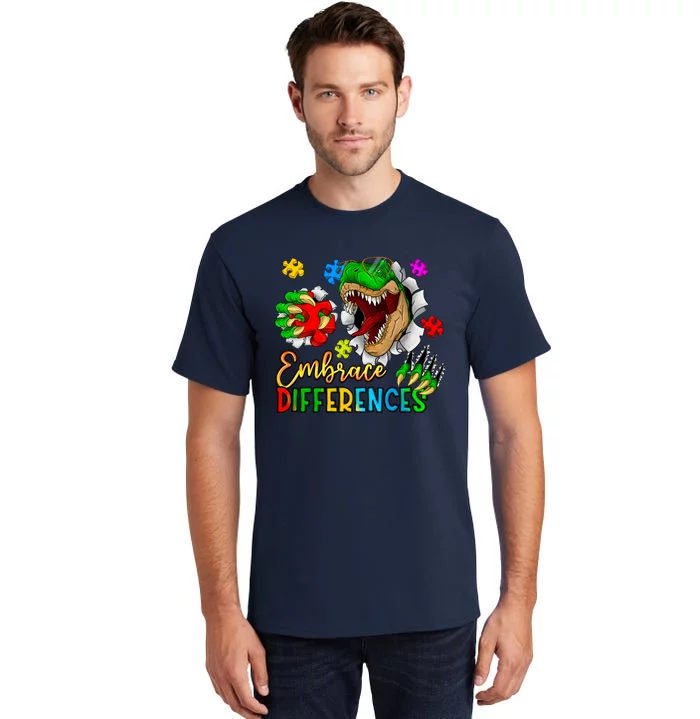 Embrace Differences T Rex Autism Design Tall T-Shirt