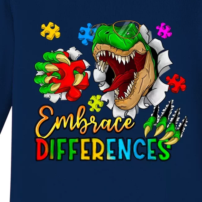 Embrace Differences T Rex Autism Design Baby Long Sleeve Bodysuit