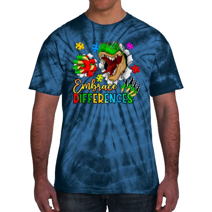 Embrace Differences T Rex Autism Design Tie-Dye T-Shirt