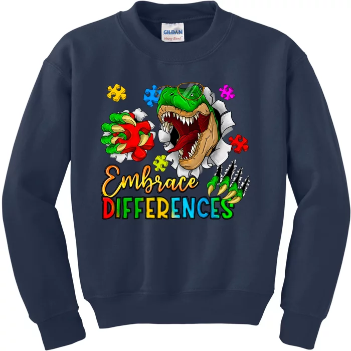 Embrace Differences T Rex Autism Design Kids Sweatshirt