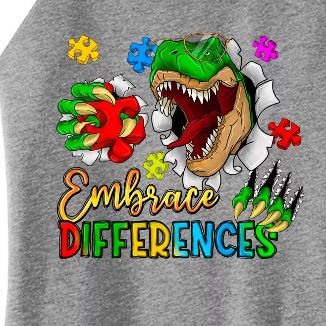 Embrace Differences T Rex Autism Design Women’s Perfect Tri Rocker Tank