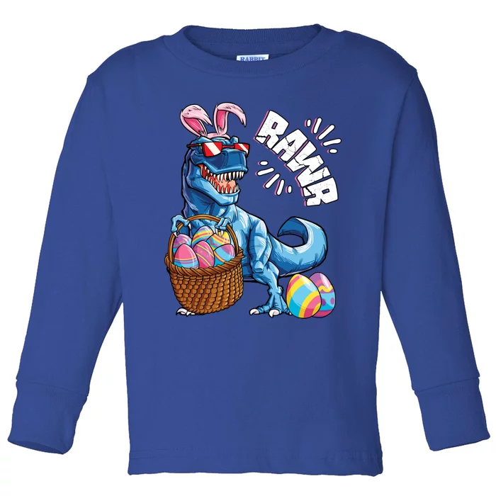 Easter Dinosaur T Rex Eggs Rawr Bunny Ears Gift Toddler Long Sleeve Shirt