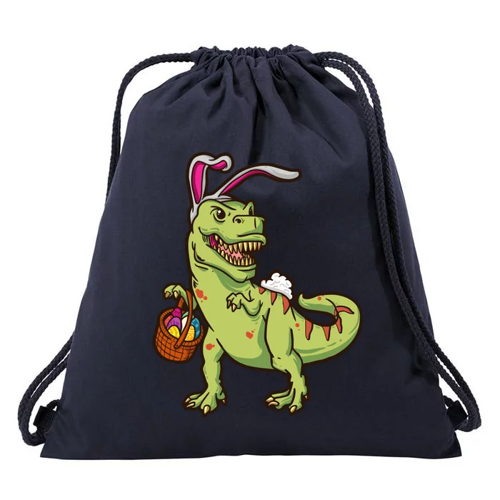 Easter Dinosaur Tfunny Giftrex With Bunny Ears Easter Basket Easter Meaningful G Drawstring Bag