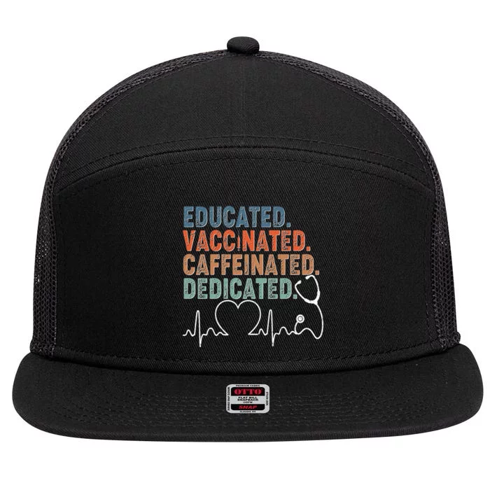 Educated Vaccinated Caffeinated Dedicated Heartbeat Stethoscope 7 Panel Mesh Trucker Snapback Hat