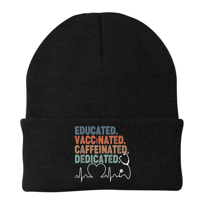 Educated Vaccinated Caffeinated Dedicated Heartbeat Stethoscope Knit Cap Winter Beanie