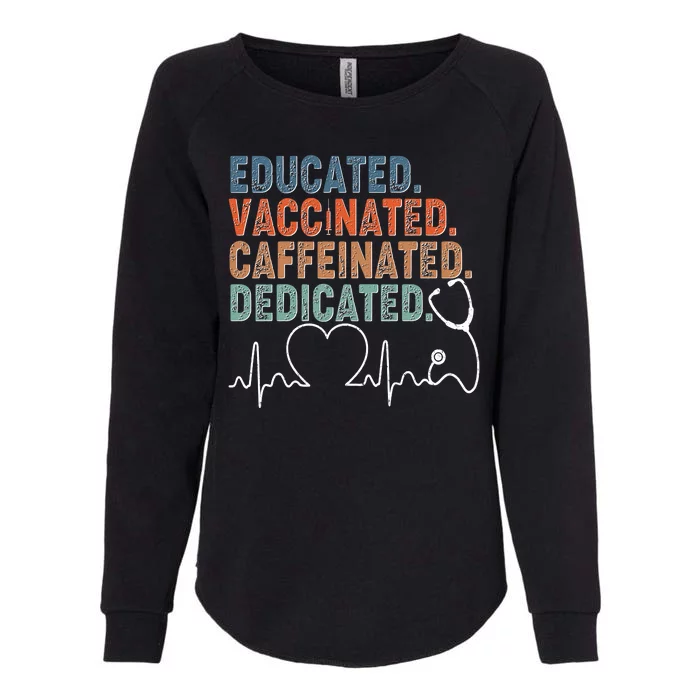 Educated Vaccinated Caffeinated Dedicated Heartbeat Stethoscope Womens California Wash Sweatshirt