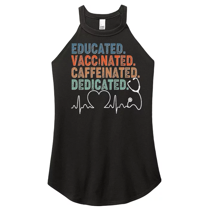 Educated Vaccinated Caffeinated Dedicated Heartbeat Stethoscope Women’s Perfect Tri Rocker Tank