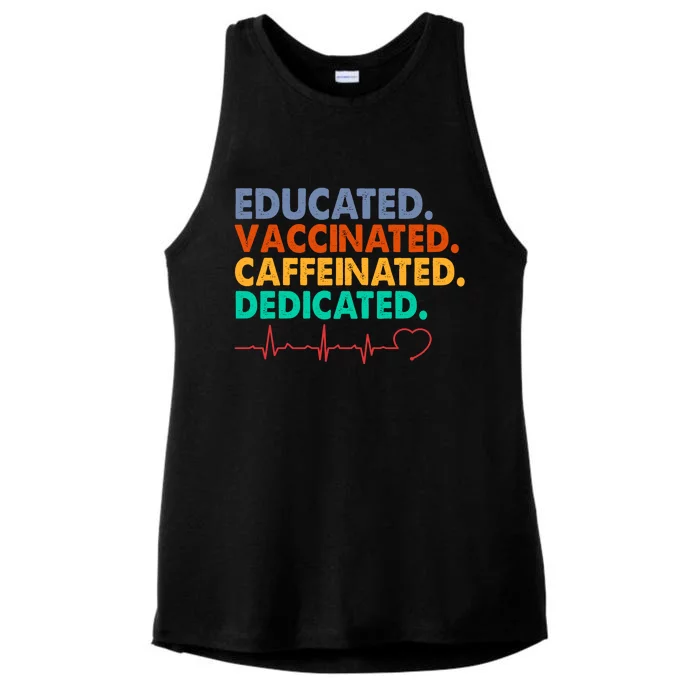 Educated Vaccinated Caffeinated Dedicated Nurse Ladies Tri-Blend Wicking Tank