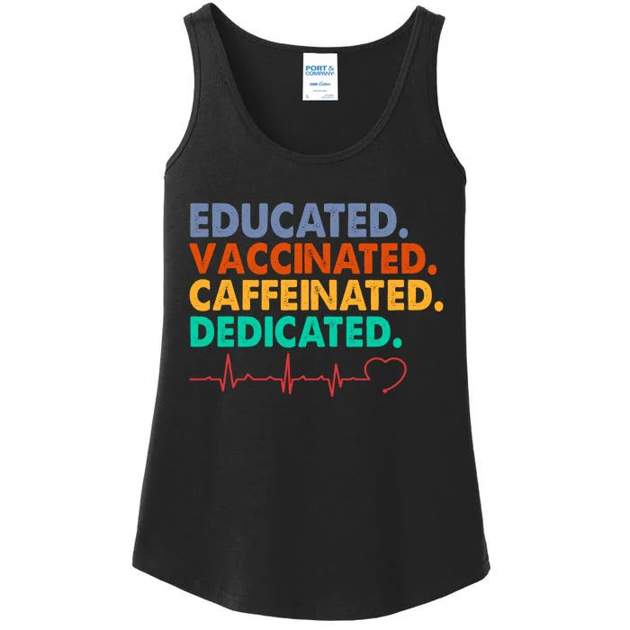 Educated Vaccinated Caffeinated Dedicated Nurse Ladies Essential Tank