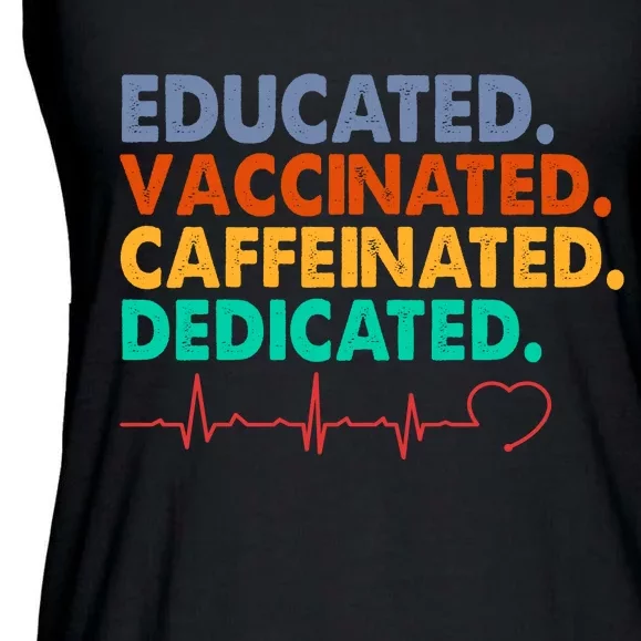 Educated Vaccinated Caffeinated Dedicated Nurse Ladies Essential Flowy Tank