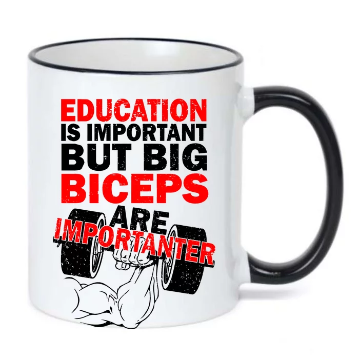 Education Is Important Big Biceps Are Importanter Black Color Changing Mug