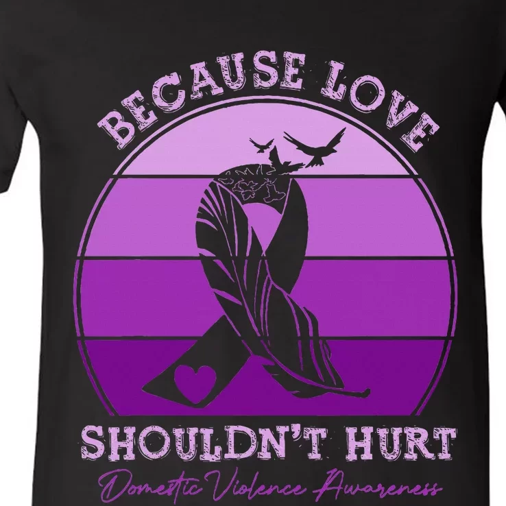 End Domestic Violence Stand with Purple Ribbon V-Neck T-Shirt