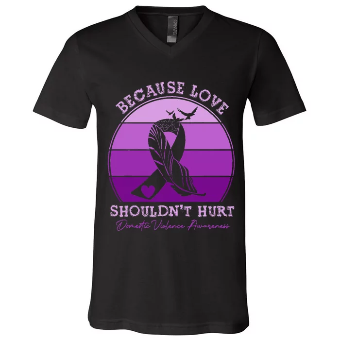 End Domestic Violence Stand with Purple Ribbon V-Neck T-Shirt