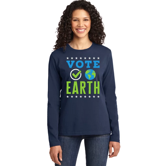 Earth Day Vote Earth Planet Environmental Awareness Ladies Long Sleeve Shirt