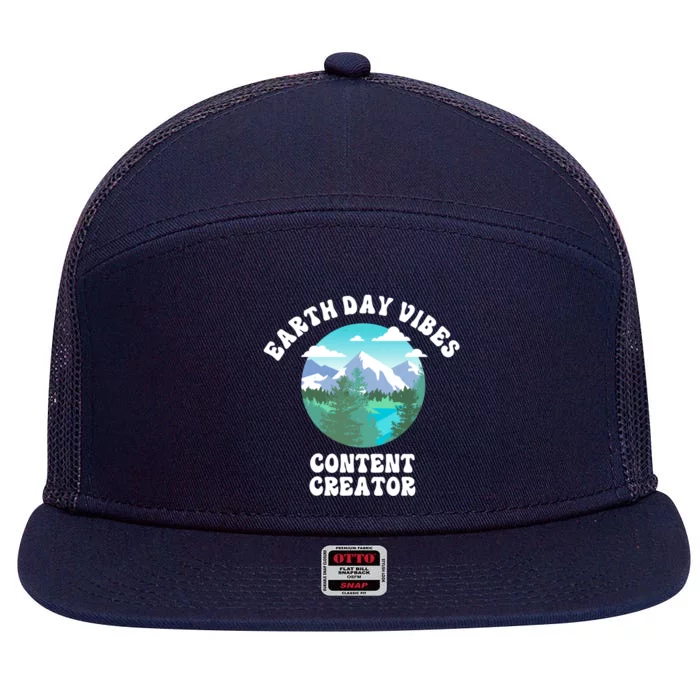 Earth Day Vibes Content Creator Gift 7 Panel Mesh Trucker Snapback Hat