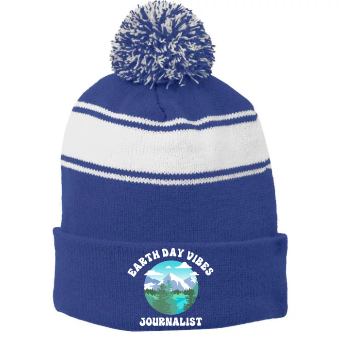 Earth Day Vibes Journalist Gift Stripe Pom Pom Beanie