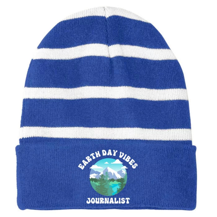 Earth Day Vibes Journalist Gift Striped Beanie with Solid Band