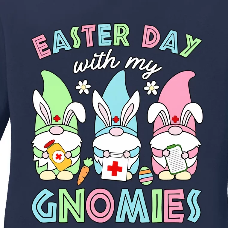 Easter Day With My Gnomes Bunny Medical Nurse Hospital Bunny Rabbit Ladies Long Sleeve Shirt