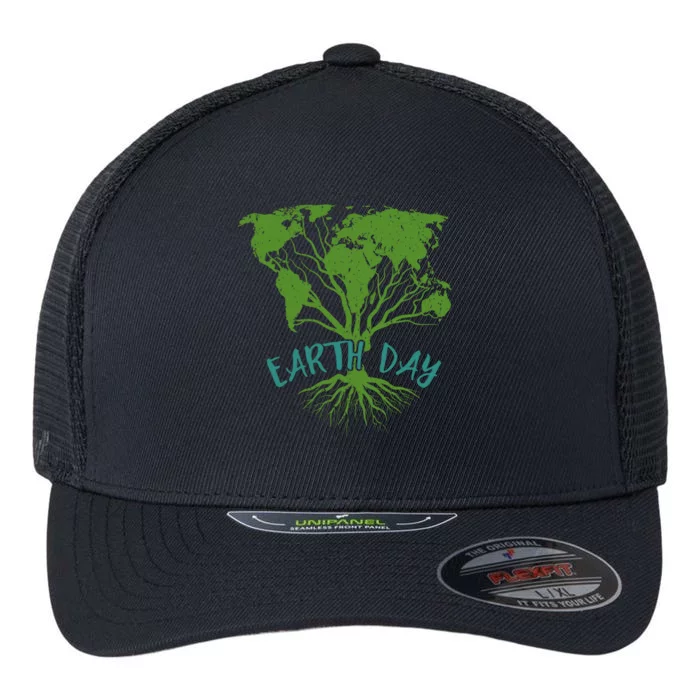 Earth Day World Map Tree Gift Flexfit Unipanel Trucker Cap