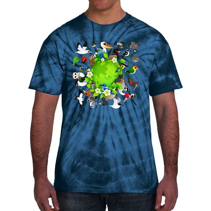 Earth Day With Cute Cartoon Global Birds Tie-Dye T-Shirt