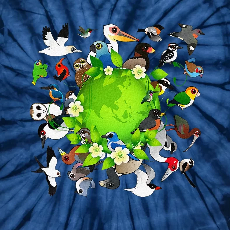 Earth Day With Cute Cartoon Global Birds Tie-Dye T-Shirt