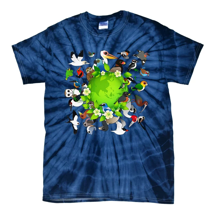 Earth Day With Cute Cartoon Global Birds Tie-Dye T-Shirt