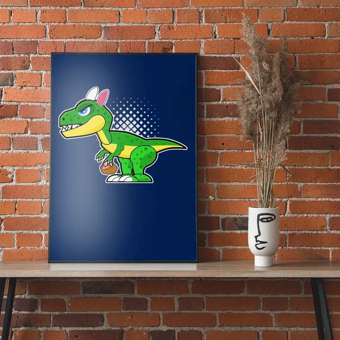 Easter Dinosaur With Bunny Ears Easter Eggs Basket Poster