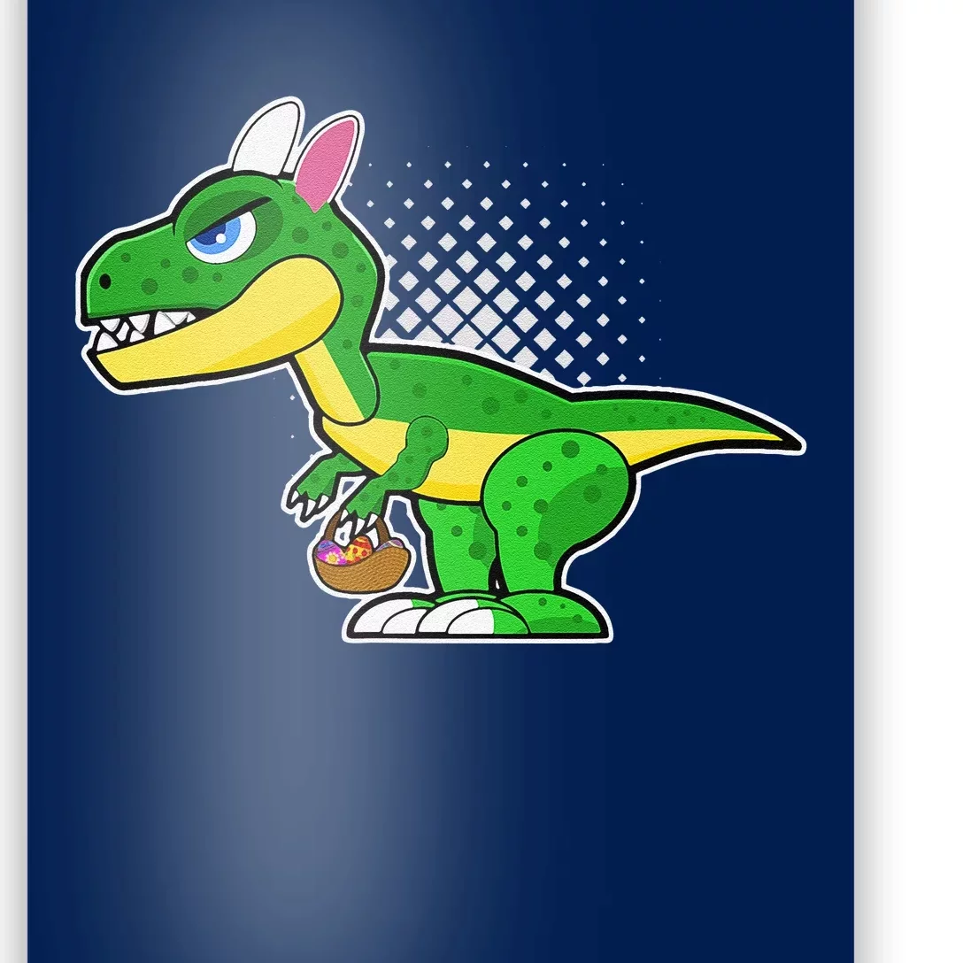 Easter Dinosaur With Bunny Ears Easter Eggs Basket Poster