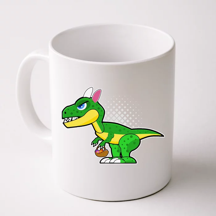 Easter Dinosaur With Bunny Ears Easter Eggs Basket Front & Back Coffee Mug