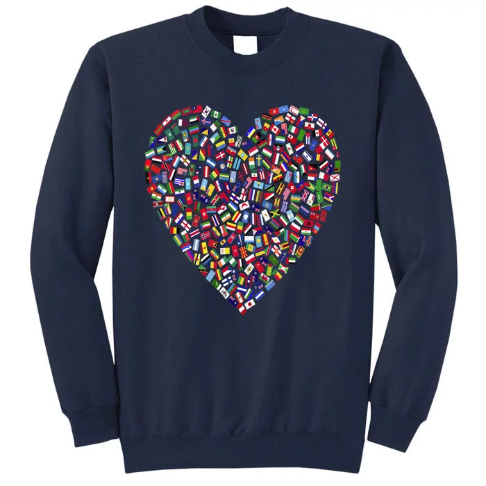 Earth Day World All Countries Flags In Heart Patriot Tall Sweatshirt