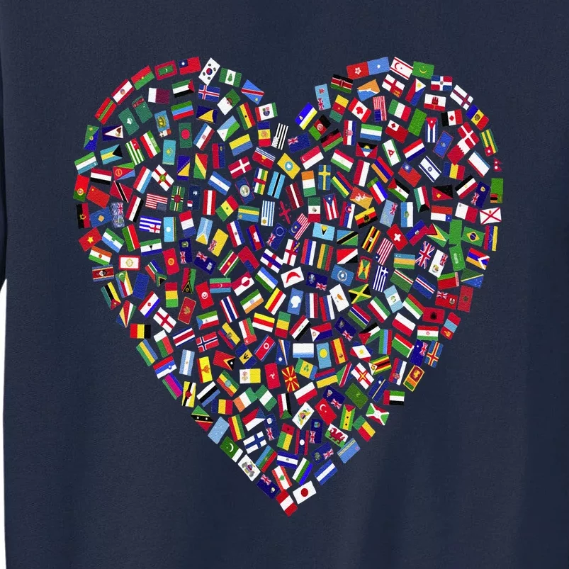 Earth Day World All Countries Flags In Heart Patriot Tall Sweatshirt