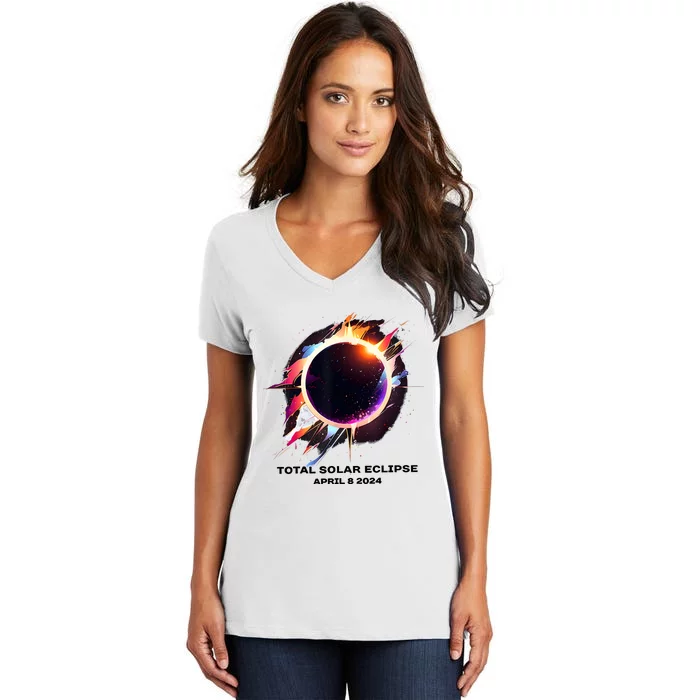 Eclipse Event 2024 Total Solar Eclipse Women's V-Neck T-Shirt