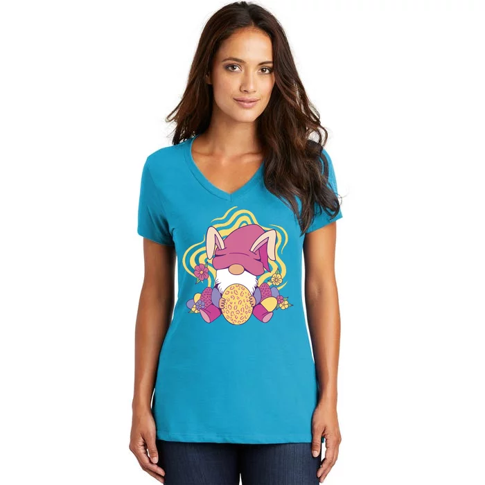 Easter Egg Bunny Gnome Women's V-Neck T-Shirt