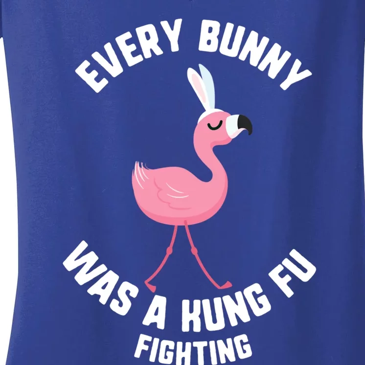 Easter Every Bunny Was A Kung Fu Fighting Flamingo Gift Women's V-Neck T-Shirt