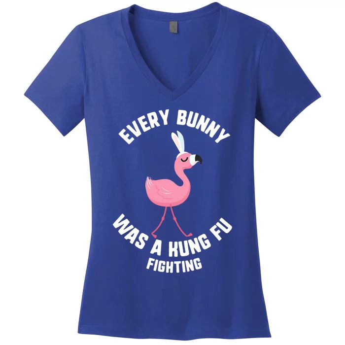 Easter Every Bunny Was A Kung Fu Fighting Flamingo Gift Women's V-Neck T-Shirt