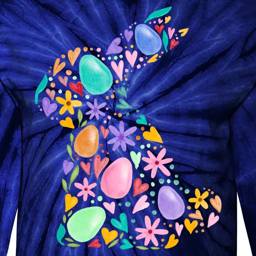 Easter Egg Bunny Floral Holiday Tie-Dye Long Sleeve Shirt