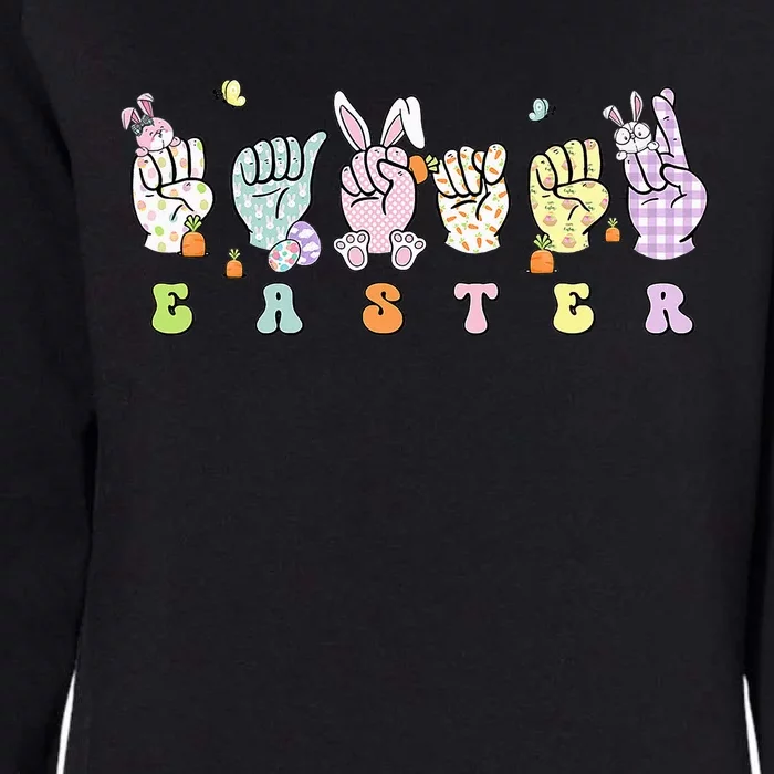 Easter Eggs Bunny Rabbit Happy Easter Sign Language ASL Womens California Wash Sweatshirt