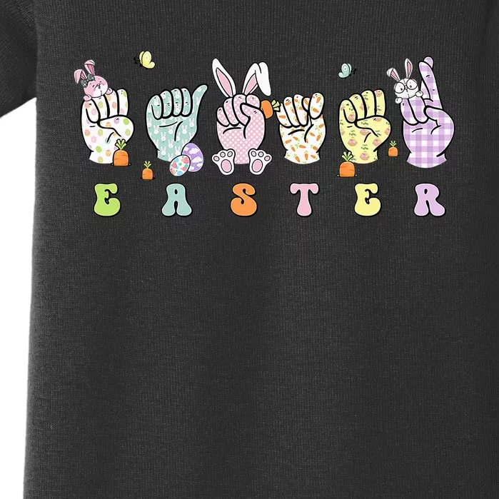 Easter Eggs Bunny Rabbit Happy Easter Sign Language ASL Baby Bodysuit