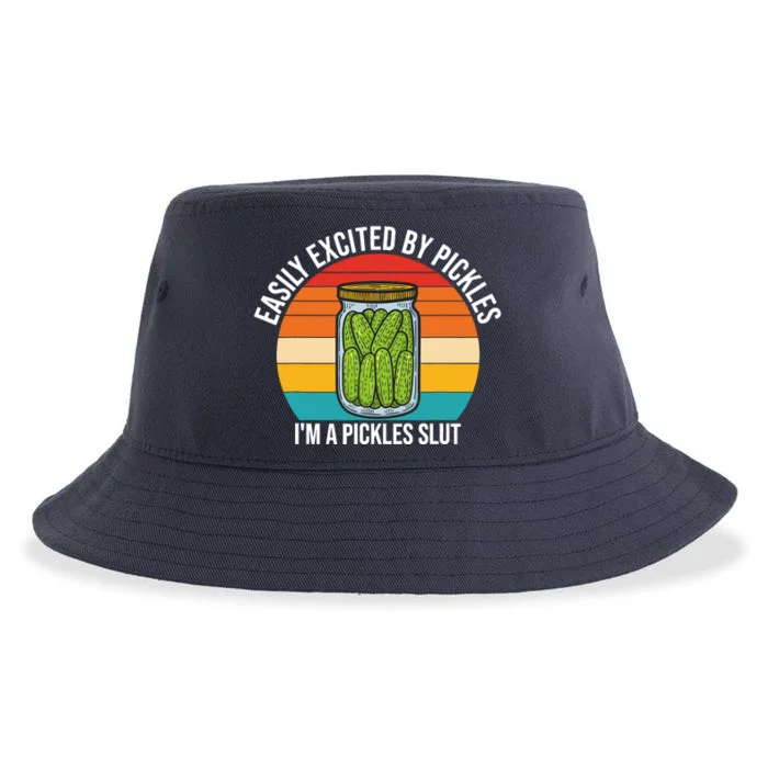 Easily Excited By Pickles IM A Pickles Slut Vintage Quote Sustainable Bucket Hat