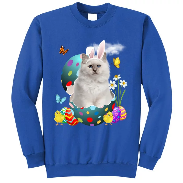 Easter Eggs Bir Bunny Cat Funny Gift Cat Dad Cat Mom Gift Tall Sweatshirt