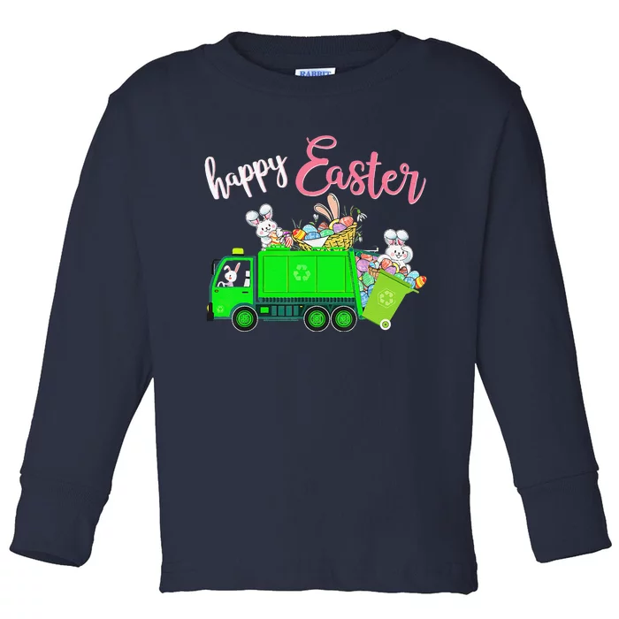 Easter Eggs Bunnies Happy Easter Ridding Garbage Truck Toddler Long Sleeve Shirt