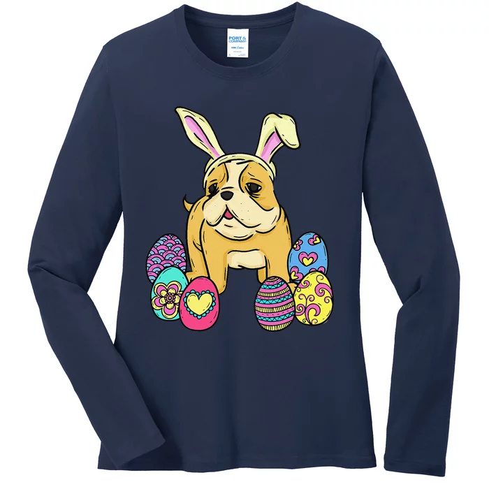 Easter English Bulldog Dog Mom Dad Funny Ladies Long Sleeve Shirt