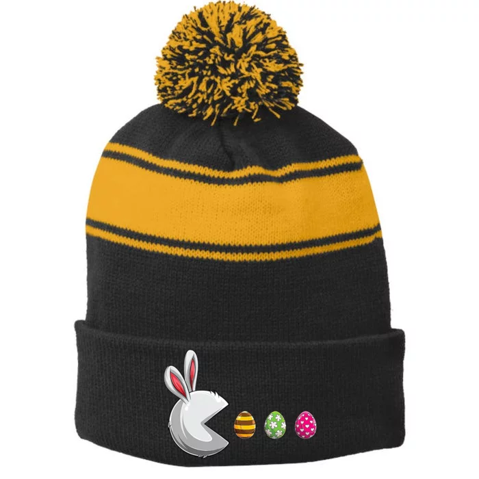 Easter Eggs Bunny Cute Holiday Stripe Pom Pom Beanie