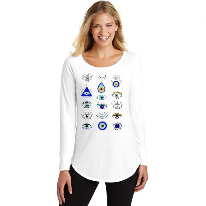 Evil Eye Curse Protection Hand of Hamsa Seeing Eyes Evil Eye Women's Perfect Tri Tunic Long Sleeve Shirt