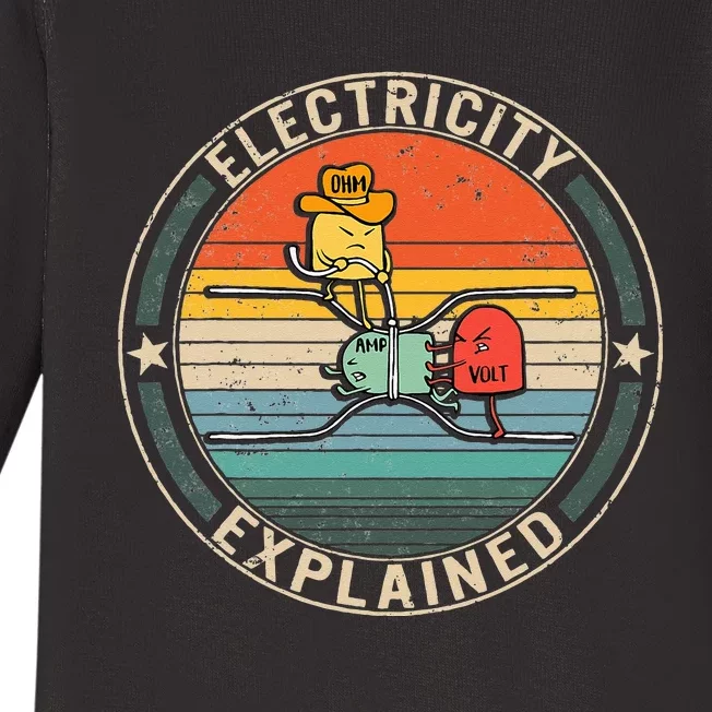 Electricity Explained Cute Ohm Volt Amp Electrical Engineer Baby Long Sleeve Bodysuit