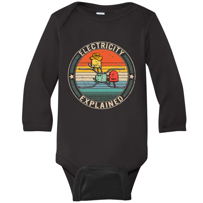 Electricity Explained Cute Ohm Volt Amp Electrical Engineer Baby Long Sleeve Bodysuit