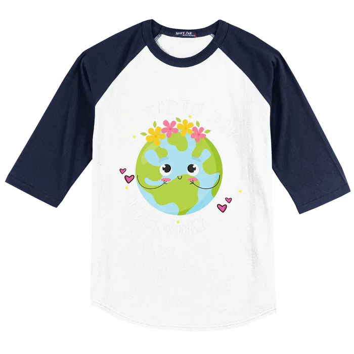 Earthday Everyday Cute Women Teacher Baseball Sleeve Shirt