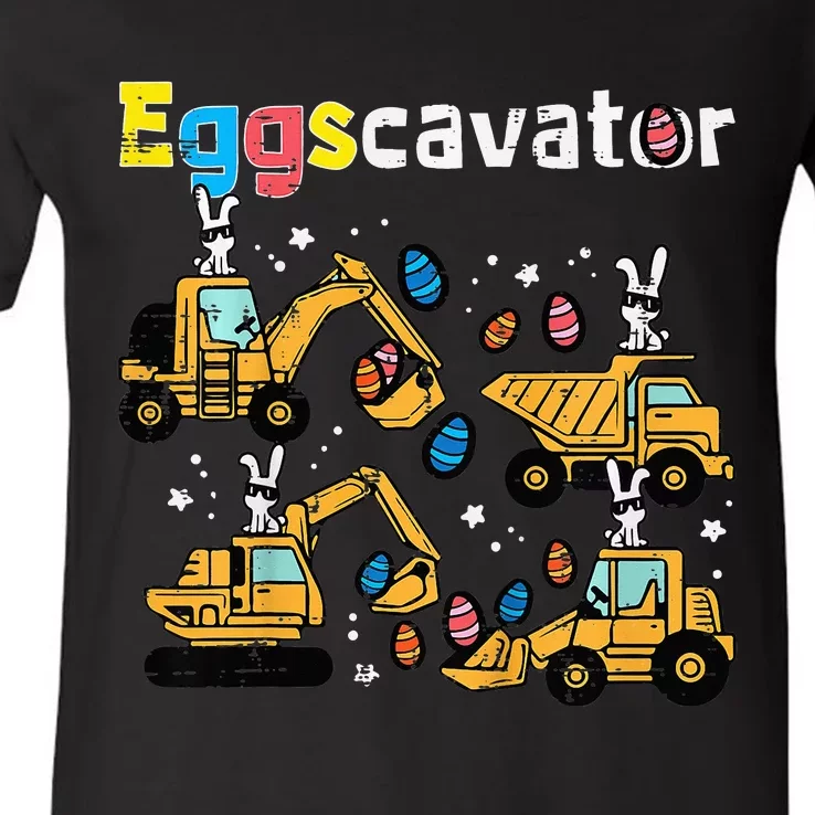 Eggscavator Easter Egg Hunt Construction Trucks V-Neck T-Shirt