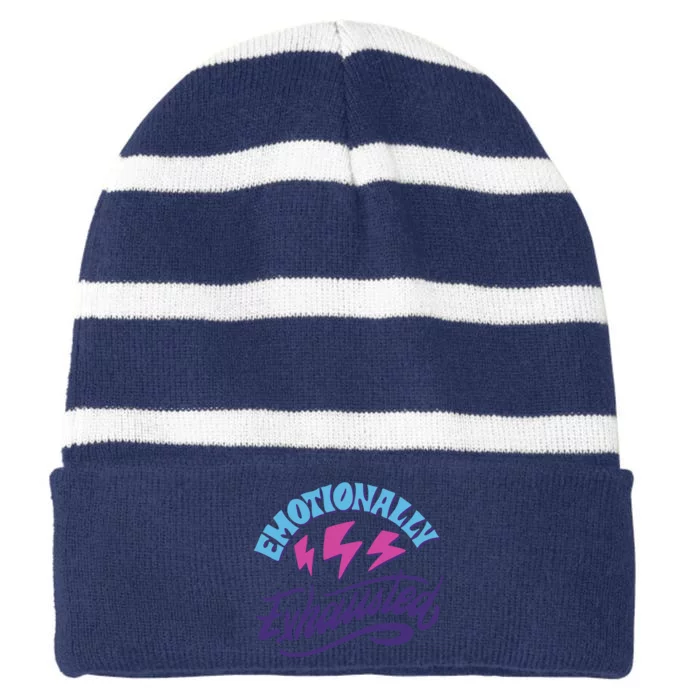 Emotionally Exhausted Striped Beanie with Solid Band